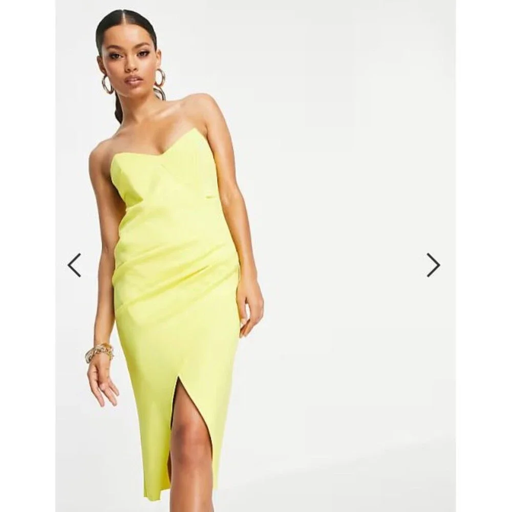 ASOS Design Bandeau Wrap Tuck Midi Slip Dress Sz 6 Tan Swearheart Neck Stretch
